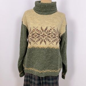 Vintage St. John’s Bay Green & Beige Turtleneck Winter Sweater Size XL